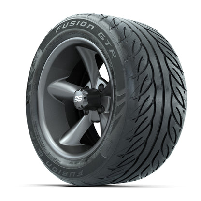 GTW® Godfather Matte Gray 14 in Wheels with 255/45-R14 Fusion GTR Steel Belt Radial Street Tires – Full Set