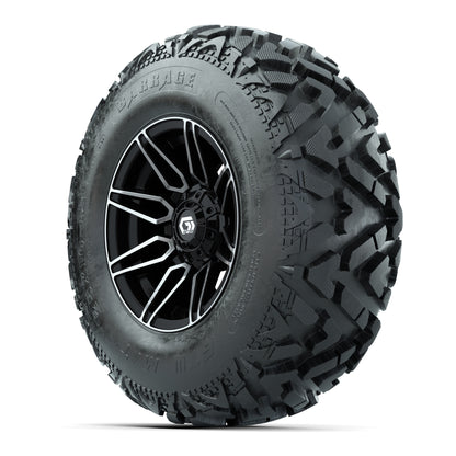 GTW® Stealth Black/Machined 12 in Wheels with 25X10-12 Barrage Mud Tires – Full Set