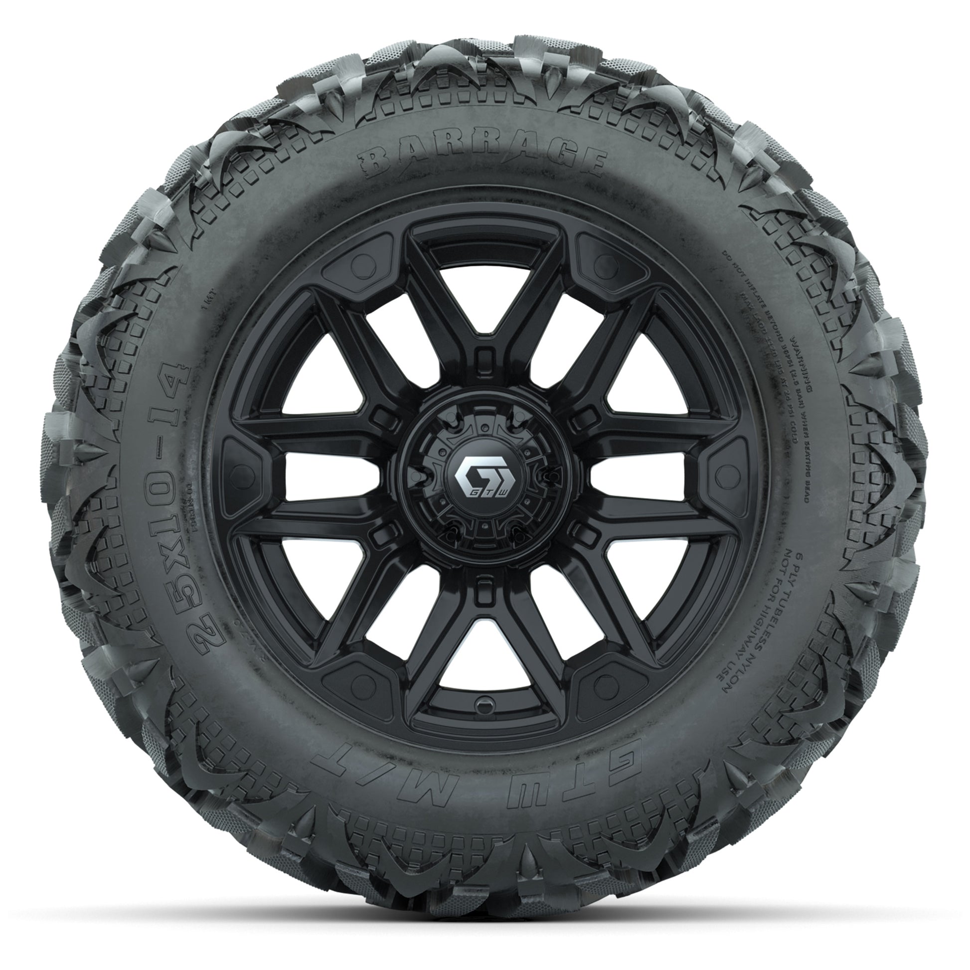 GTW Graffiti Gloss Black 14 in Wheels with 25x10-14 Barrage Mud Tires – Full Set