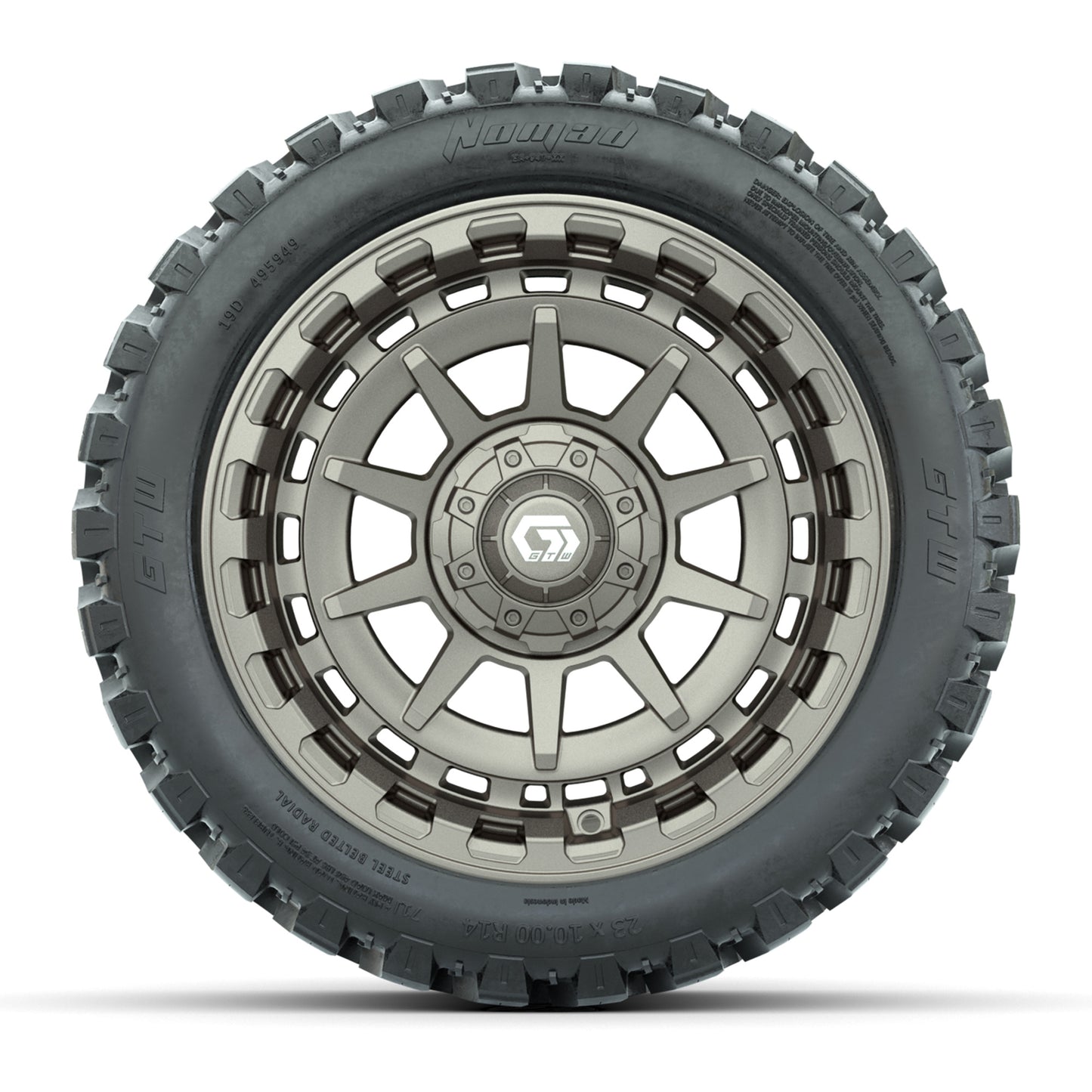 GTW® Barricade Bronze 14 in Wheels with 23X10-R14 Nomad Steel Belt Radial All-Terrain Tires – Full Set