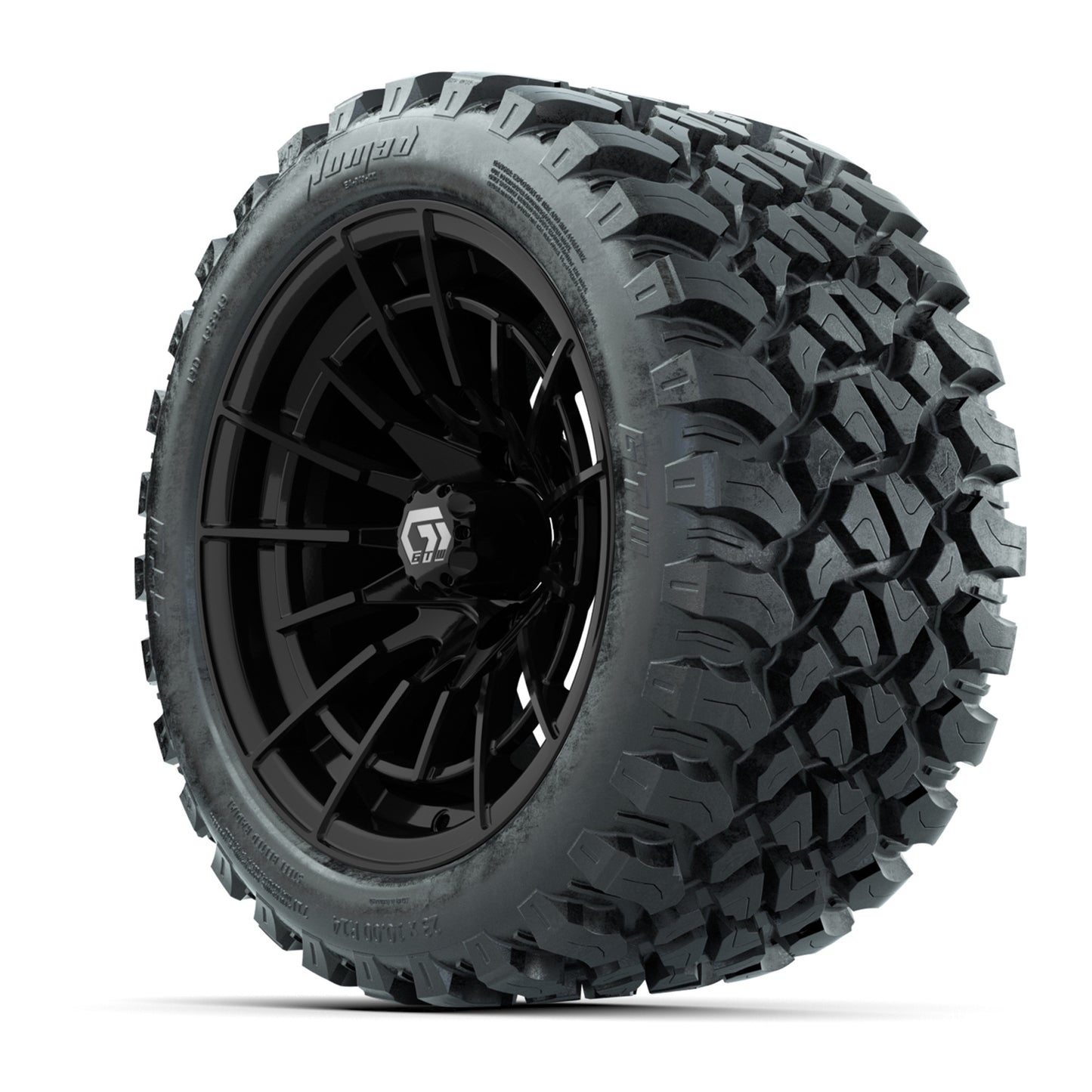 GTW® Boost Gloss Black 14 in Wheels with 23X10-R14 Nomad Steel Belt Radial All-Terrain Tires – Full Set