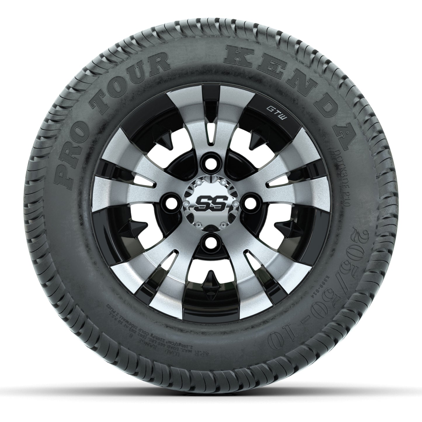 GTW Vampire Black/Machined 10 in Wheels with 205/50-10 Kenda Pro Tour Street Tires – Full Set
