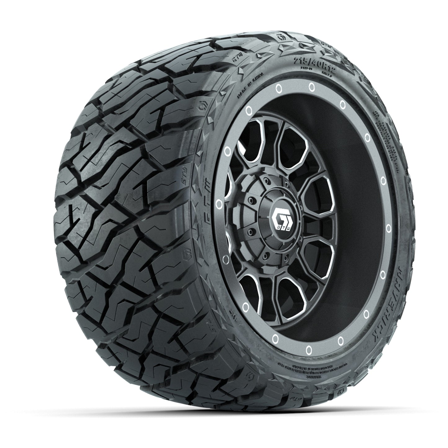 GTW Volt Gunmetal 12 in Wheels with 215/40-R12 Maverick Low-Profile All-Terrain Tires – Full Set