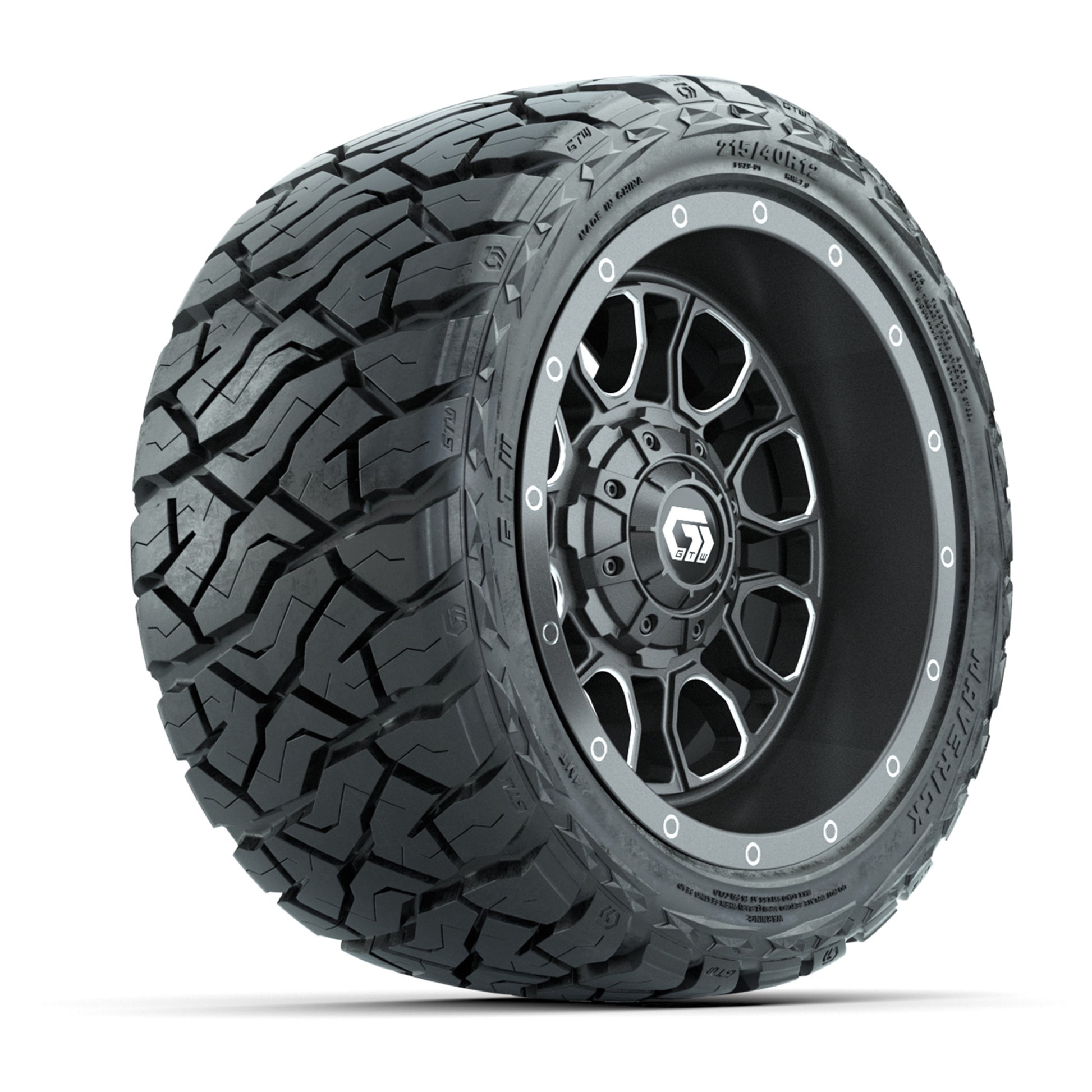 GTW Volt Gunmetal 12 in Wheels with 215/40-R12 Maverick Low-Profile All-Terrain Tires – Full Set
