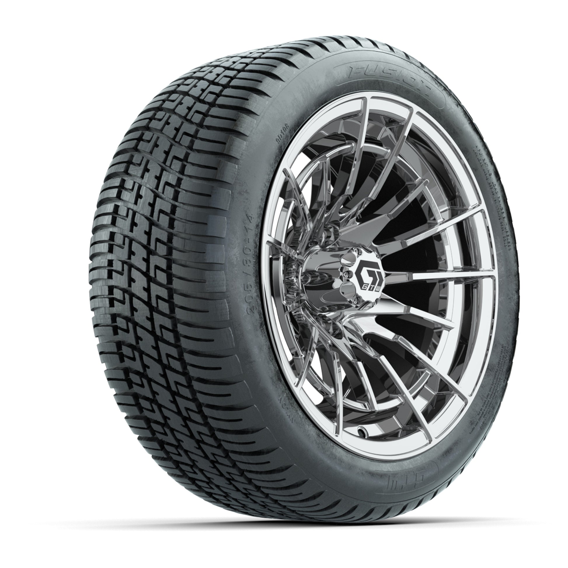 GTW® Boost Chrome 14 in Wheels with 205/30-14 Fusion Street Tires – Full Set