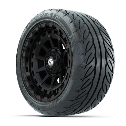 GTW® Barricade Black 14 in Wheels with 225/40-R14 Fusion GTR Steel Belt Radial Street Tires – Full Set