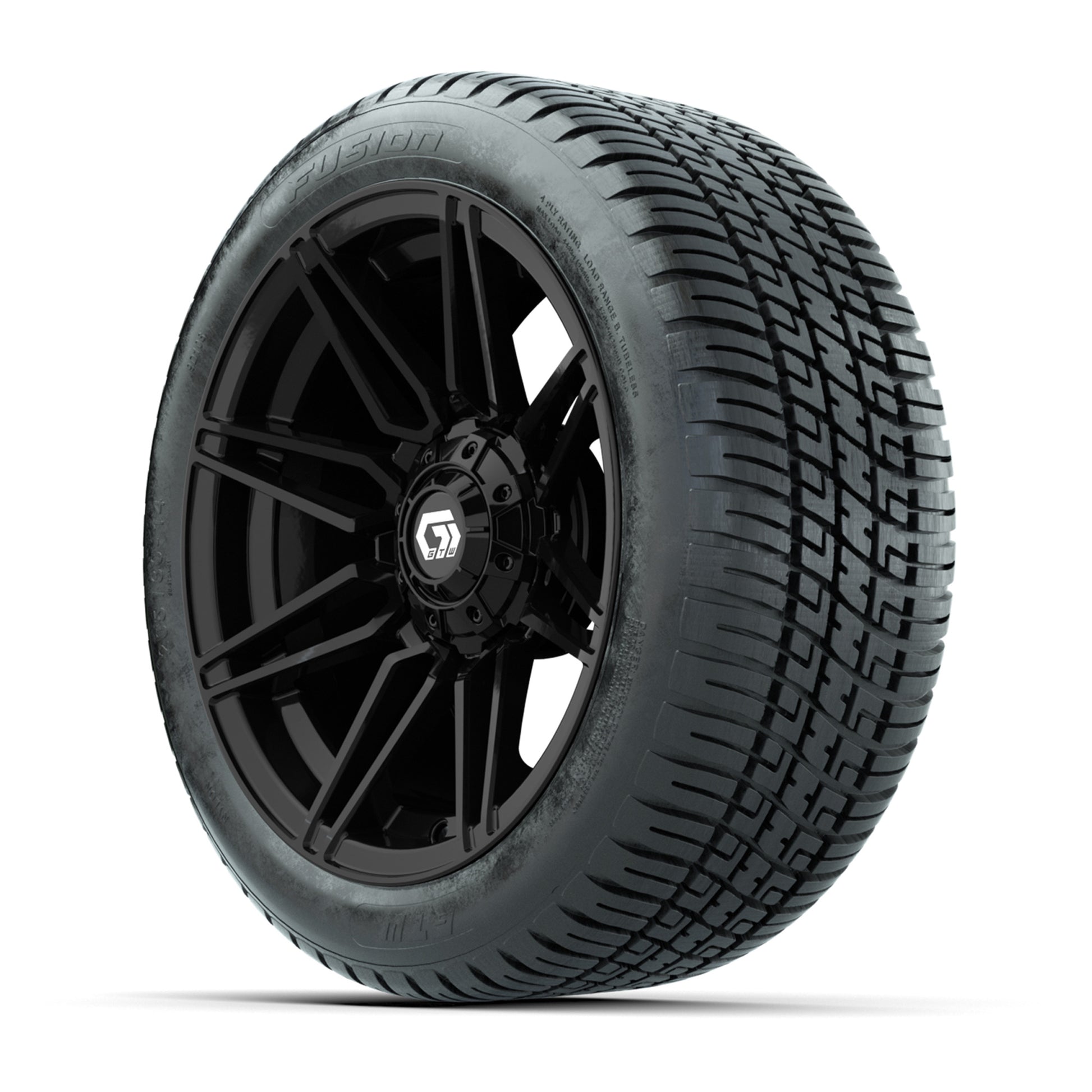 GTW® Stealth Gloss Black 14 in Wheels with 205/30-14 Fusion Street Tires – Full Set
