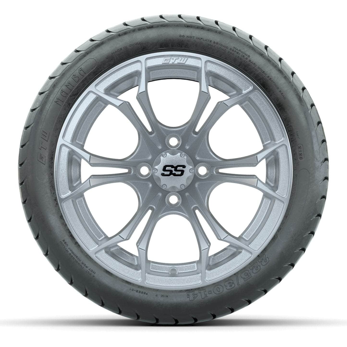 GTW Spyder Silver Brush 14 in Wheels with 225/30-14 Mamba Street Tires – Full Set