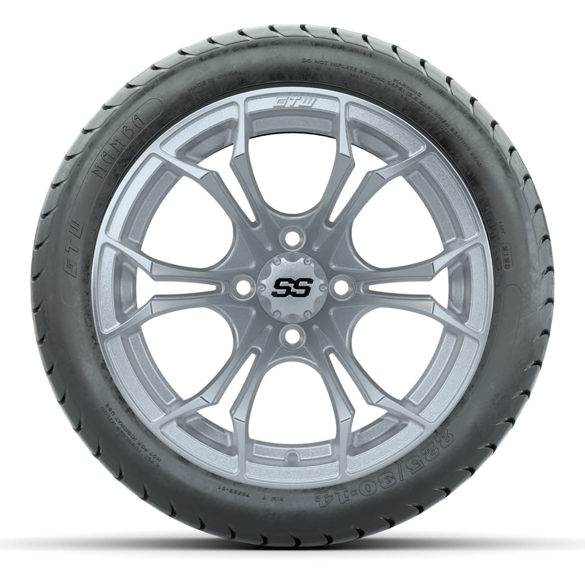 GTW Spyder Silver Brush 14 in Wheels with 225/30-14 Mamba Street Tires – Full Set