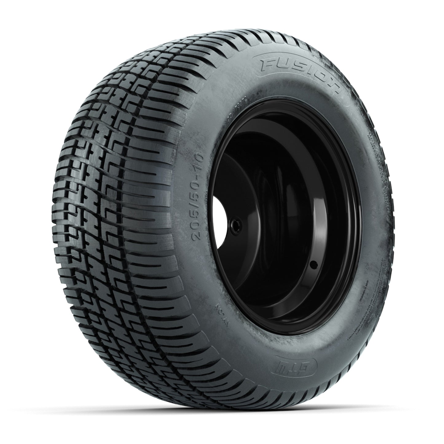 Set of (4) 10 in Matte Black Steel Offset Wheels with 205/50-10 Fusion Street Tires