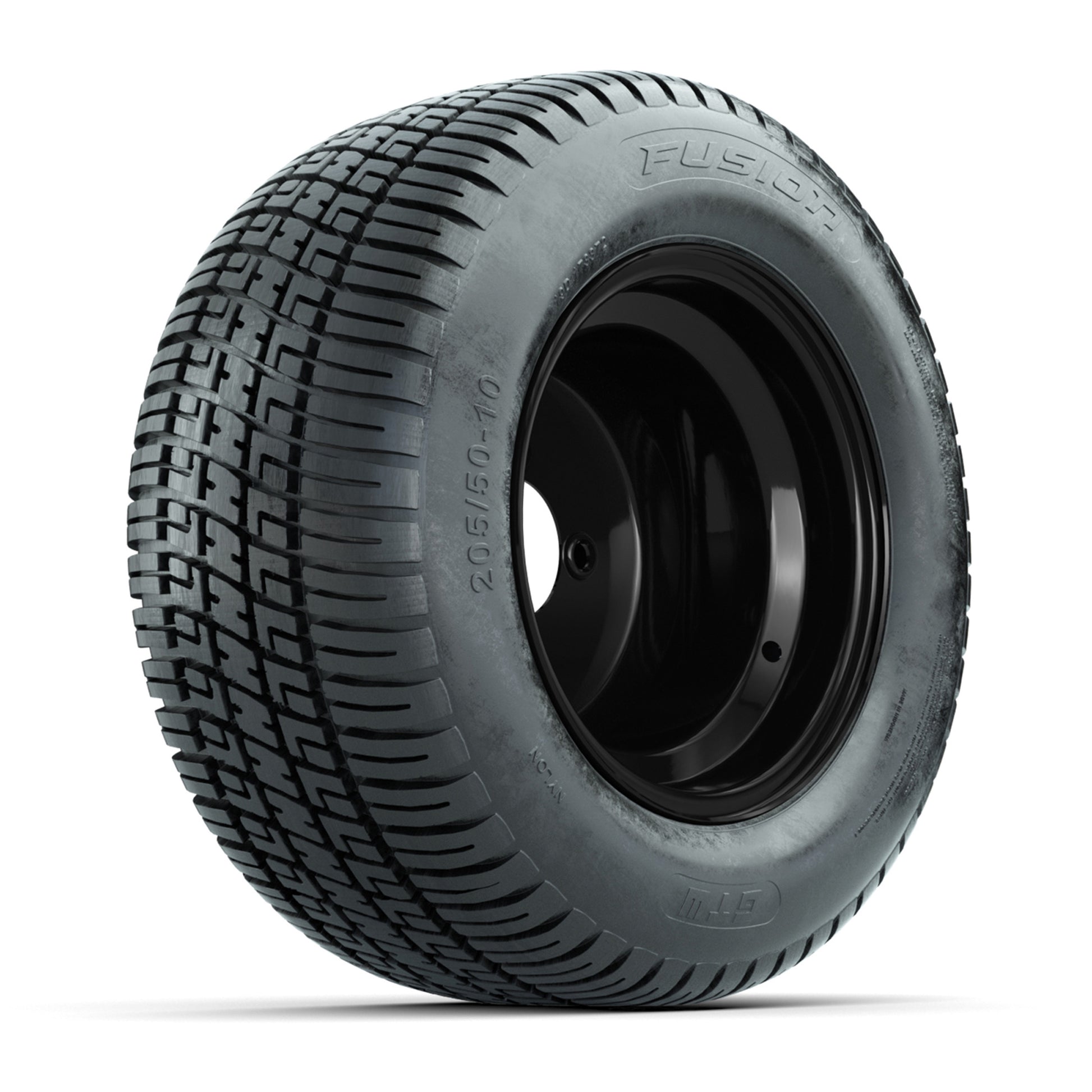 Set of (4) 10 in Matte Black Steel Offset Wheels with 205/50-10 Fusion Street Tires