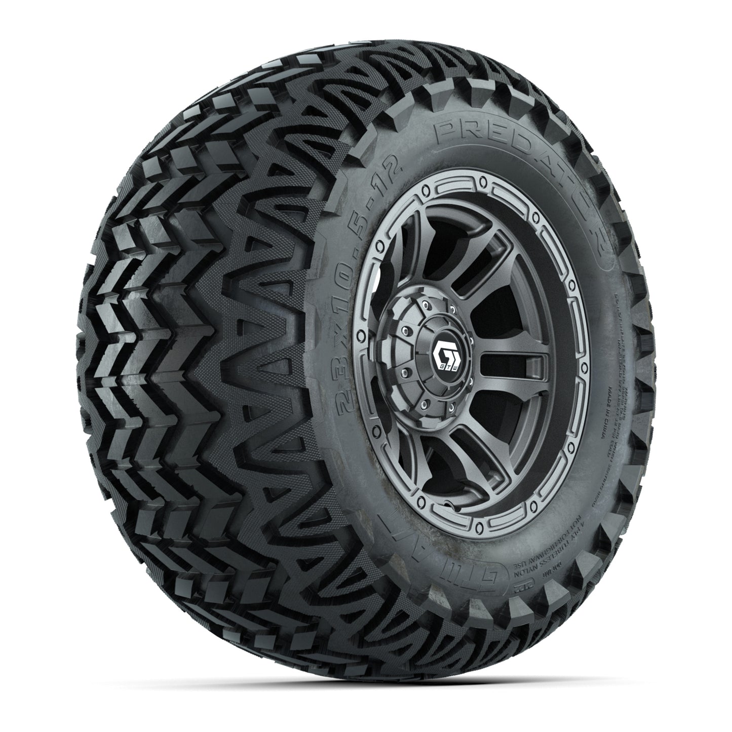 GTW® Shogun Gunmetal 12 in Wheels with 23X10.5-12 Predator All-Terrain Tires – Full Set