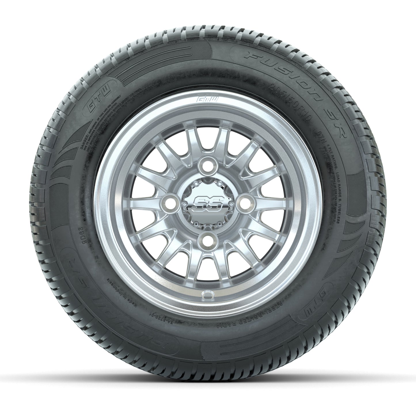 GTW Medusa Silver/Machined 10 in Wheels with 205/50-R10 Fusion S/R Radial Steel Belt Street Tires - Full Set