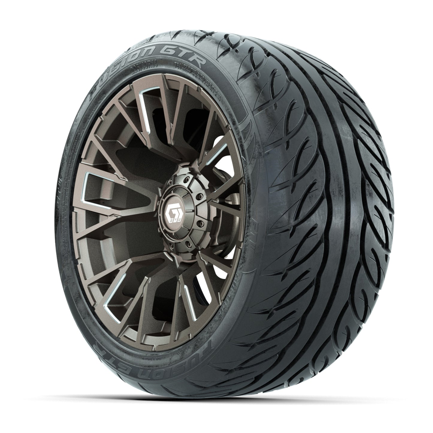 GTW® Vandal Bronze/Machined 14 in Wheels with 225/40-R14 Fusion GTR Steel Belt Radial Street Tires – Full Set