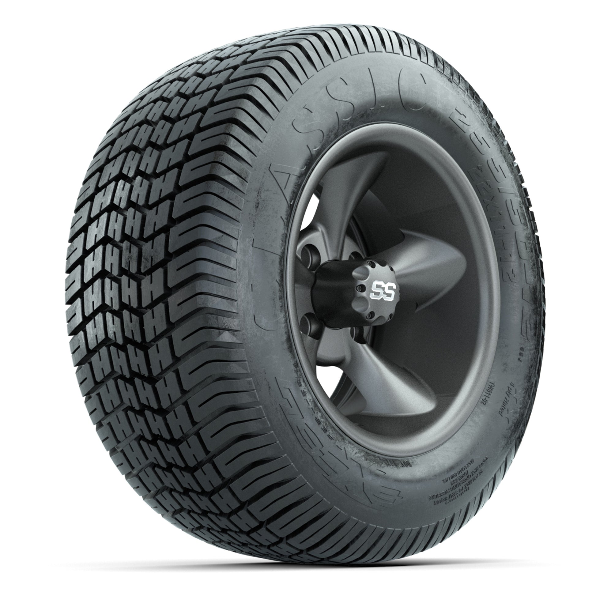 GTW® Godfather Matte Gray 12 in Wheels with 255/50-12 Excel Classic Street Tires – Full Set