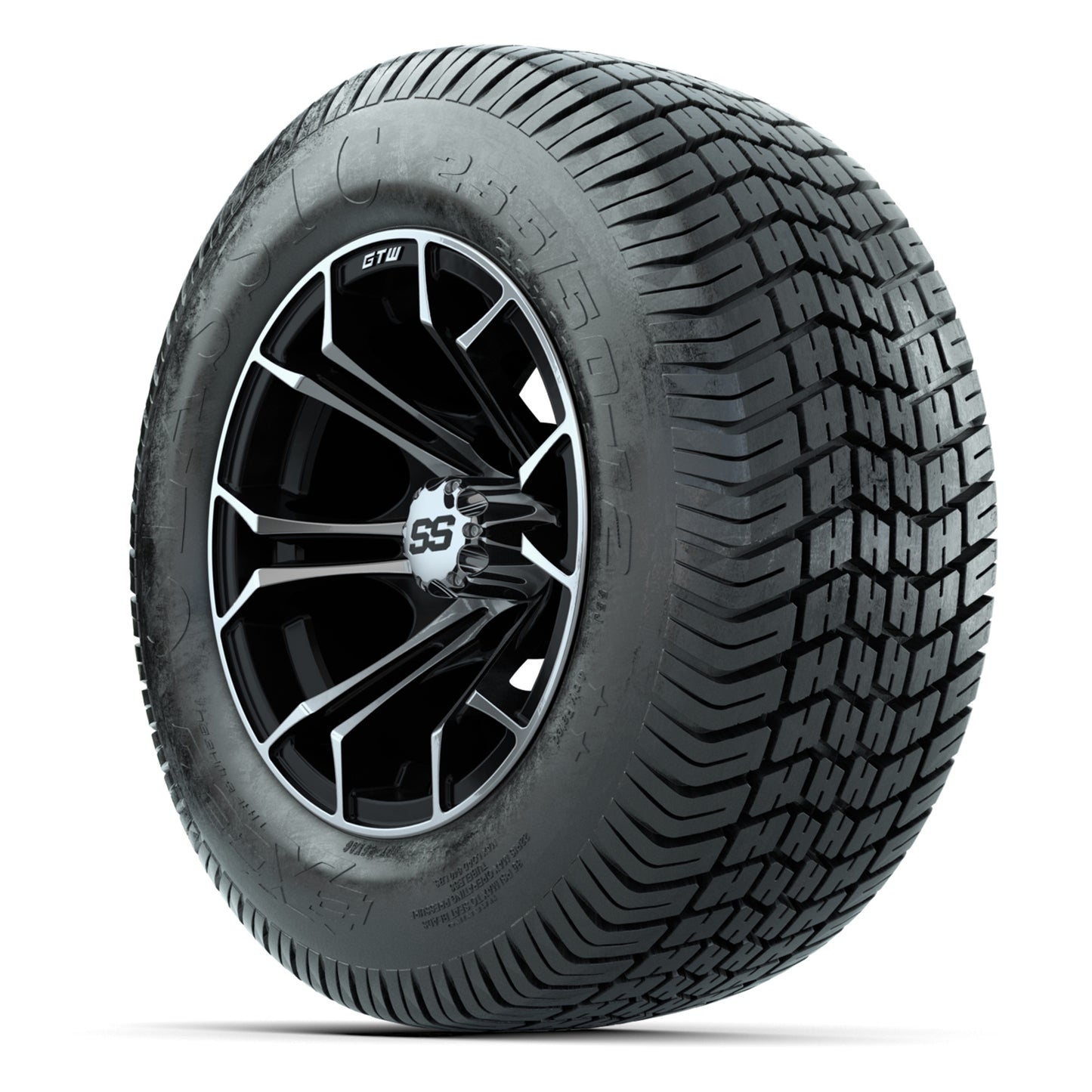 GTW® Spyder Black/Machined 12 in Wheels with 255/50-12 Excel Classic Street Tires – Full Set