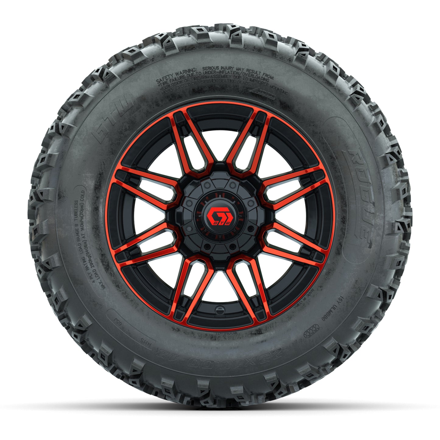 GTW® Stealth Red/Machined 12 in Wheels with 23X10.00-12 Rogue All-Terrain Tires – Full Set