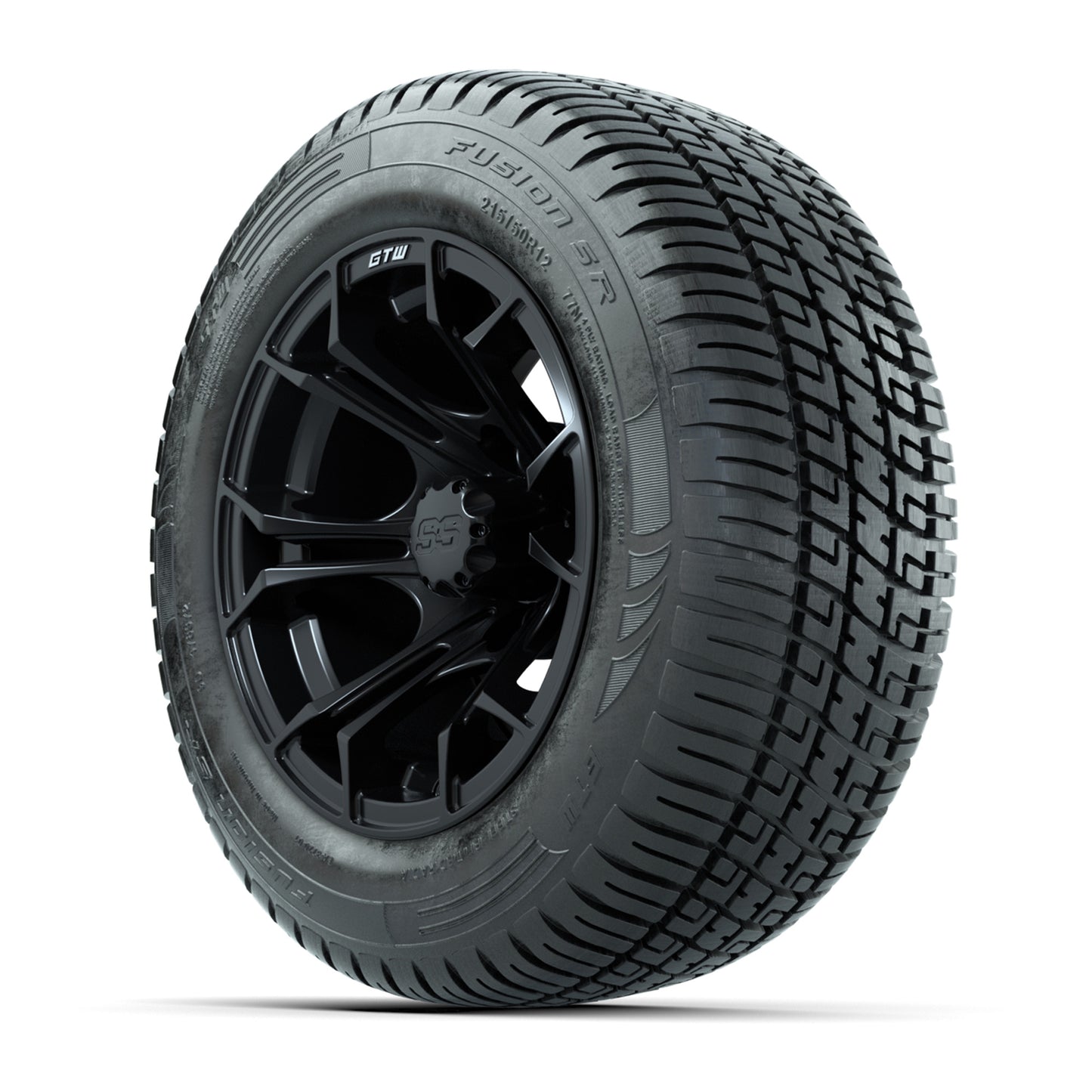 GTW Spyder Matte Black 12 in Wheels with 215/50-R12 Fusion S/R Street Tires – Full Set