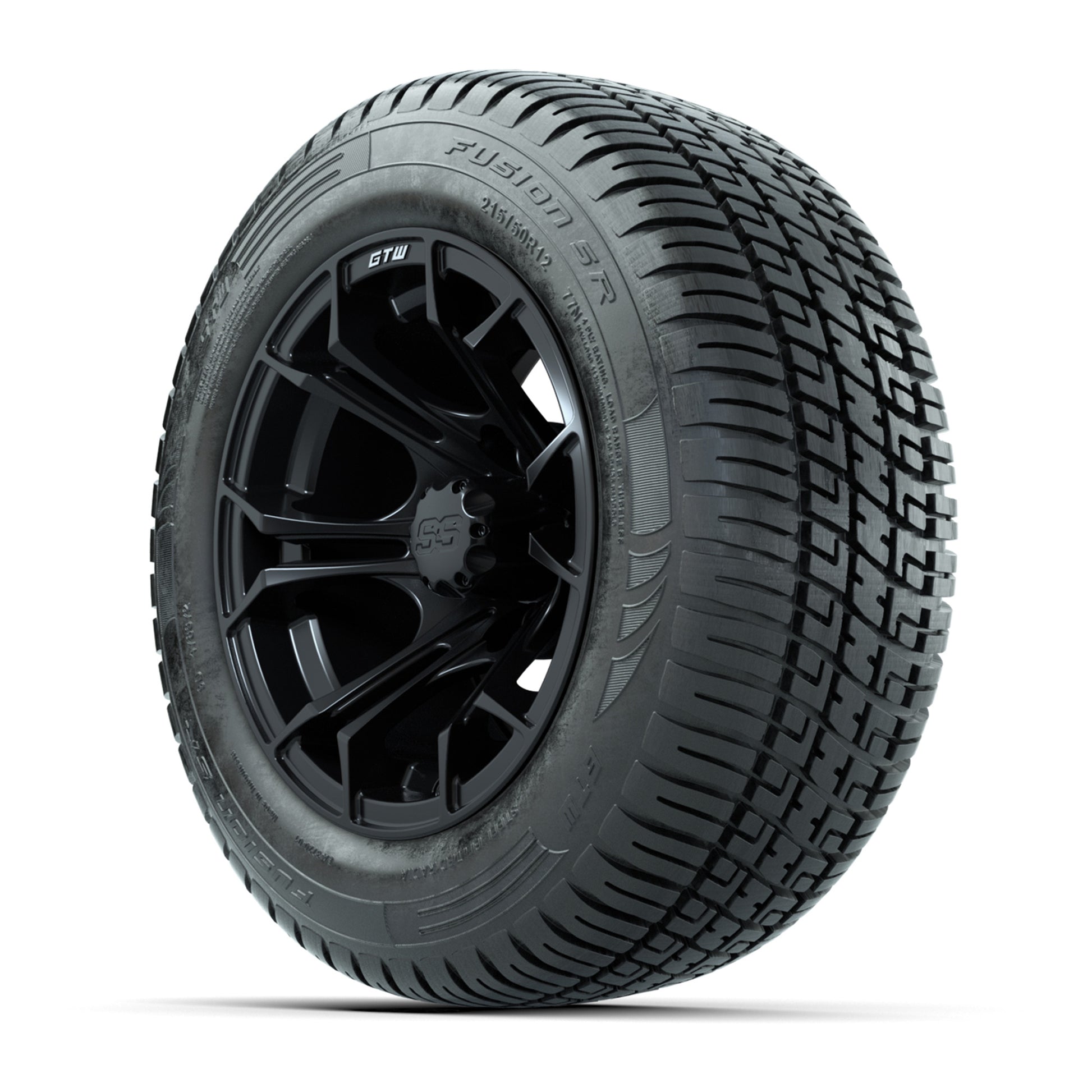 GTW Spyder Matte Black 12 in Wheels with 215/50-R12 Fusion S/R Street Tires – Full Set