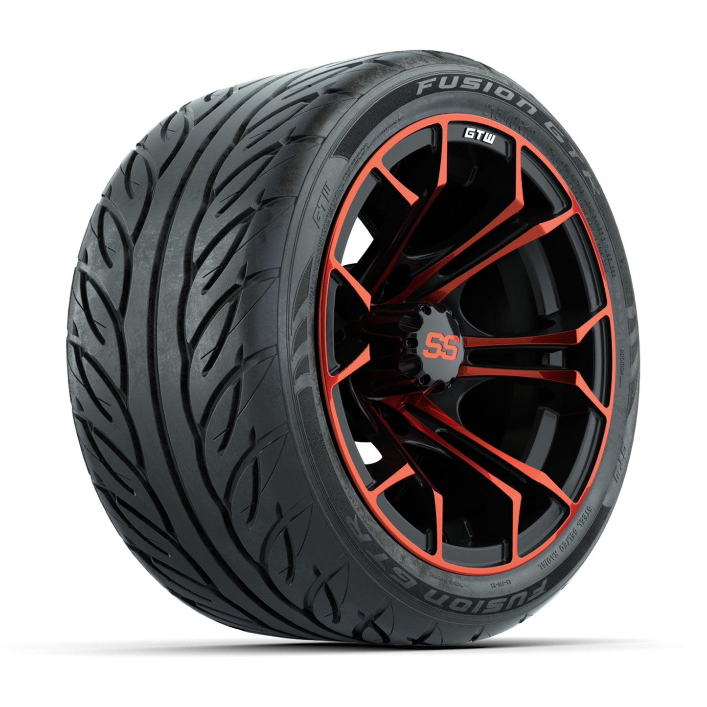 GTW® Spyder Black/Red 12 in Wheels with 215/40-R12 Fusion GTR Steel Belt Radial Street Tires – Full Set