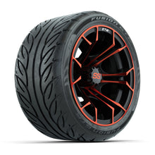GTW® Spyder Black/Red 12 in Wheels with 215/40-R12 Fusion GTR Steel Belt Radial Street Tires – Full Set