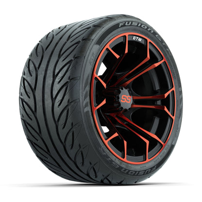 GTW® Spyder Black/Red 12 in Wheels with 215/40-R12 Fusion GTR Steel Belt Radial Street Tires – Full Set