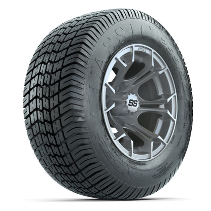 GTW® Spyder Silver Brush 12 in Wheels with 255/50-12 Excel Classic Street Tires – Full Set