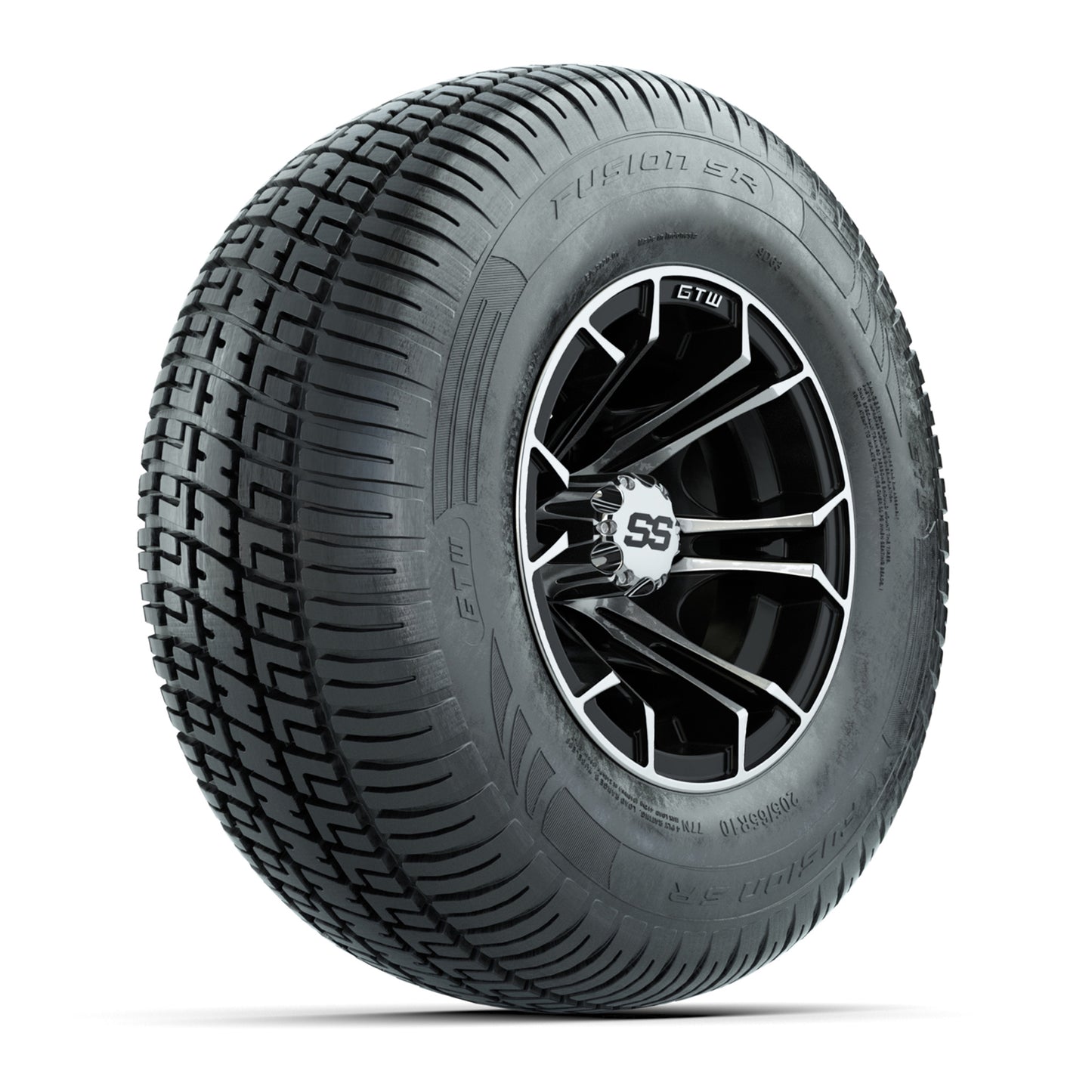 GTW Spyder Machined/Black 10 in Wheels with 205/65-R10 Fusion SR Steel Belted Radial Tires – Full Set