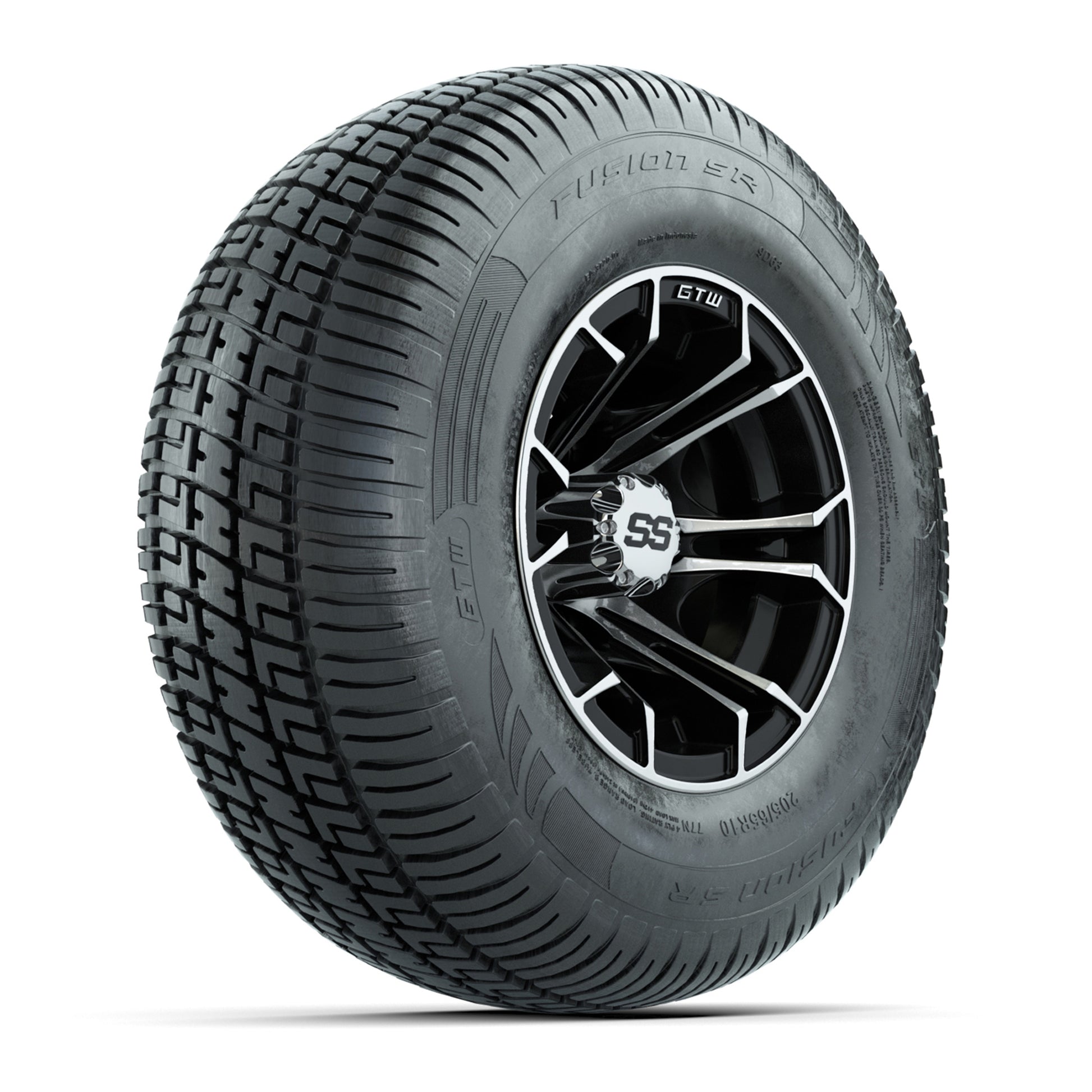 GTW Spyder Machined/Black 10 in Wheels with 205/65-R10 Fusion SR Steel Belted Radial Tires – Full Set
