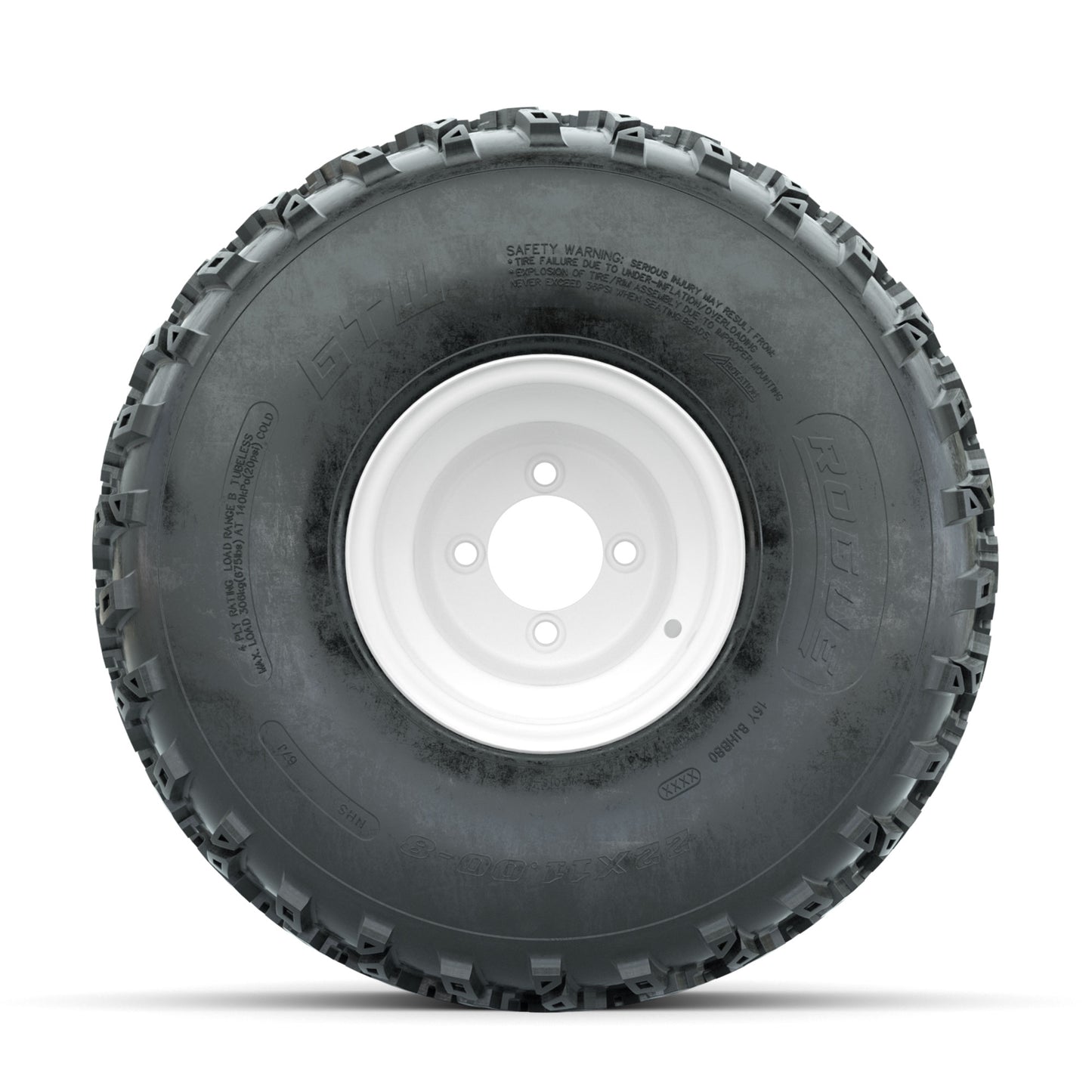 GTW Steel White 2:5 Offset 8 in Wheels with 22x11.00-8 Rogue All Terrain Tires – Full Set