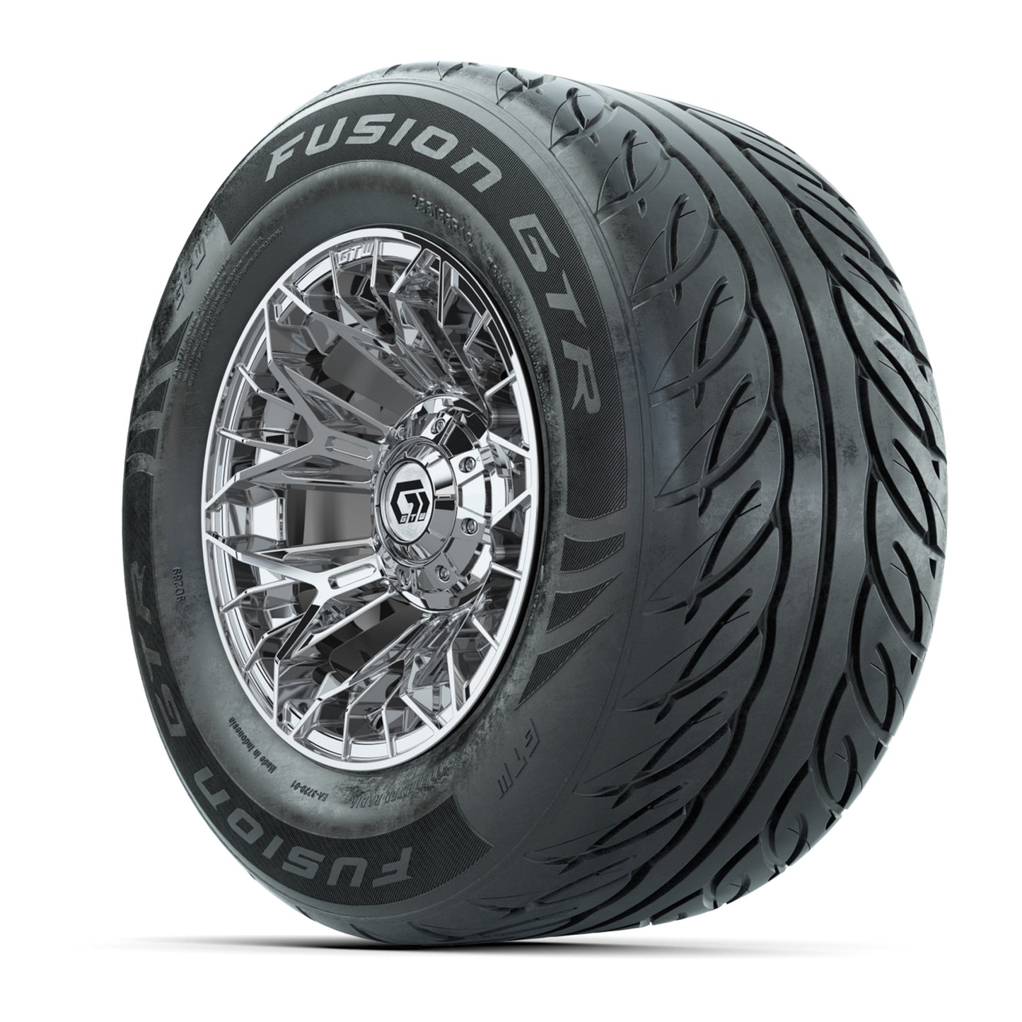 GTW® Stellar Chrome 12 in Wheels with 255/55-R12 Fusion GTR Steel Belt Radial Street Tires - Full Set