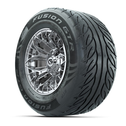 GTW® Stellar Chrome 12 in Wheels with 255/55-R12 Fusion GTR Steel Belt Radial Street Tires - Full Set