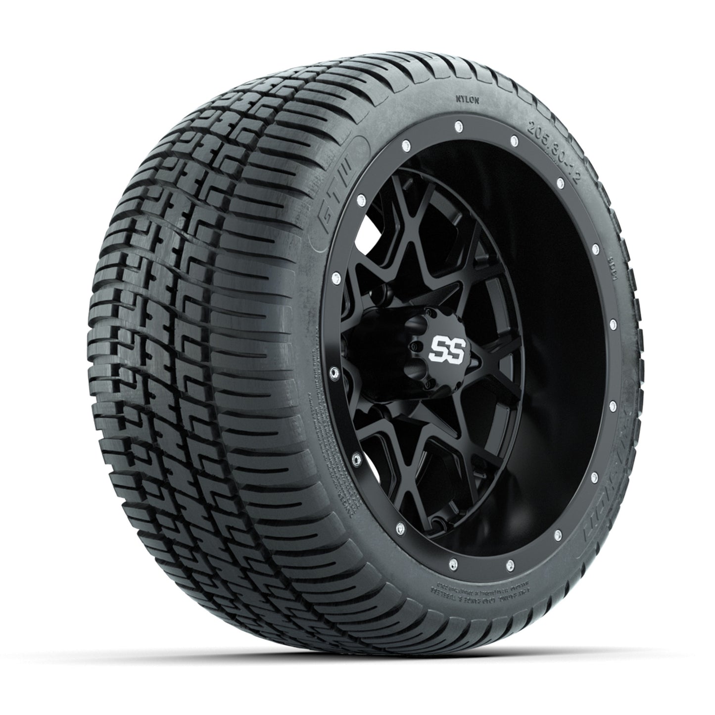 GTW® Vortex 2 Matte Black/Machined 12 in Wheels with 205/30-12 Fusion Street Tires – Full Set