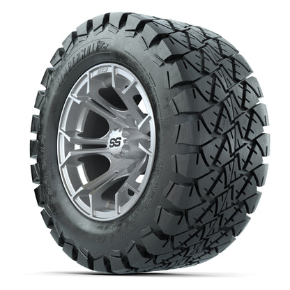 GTW® Spyder Silver Brush 12 in Wheels with 22X10-12 Timberwolf All-Terrain Tires – Full Set