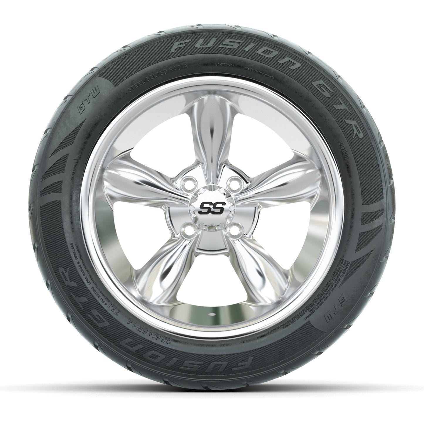 GTW® Godfather Chrome 14 in Wheels with 255/45-R14 Fusion GTR Steel Belt Radial Street Tires – Full Set