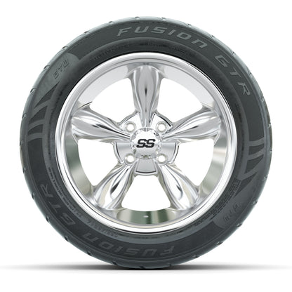 GTW® Godfather Chrome 14 in Wheels with 255/45-R14 Fusion GTR Steel Belt Radial Street Tires – Full Set