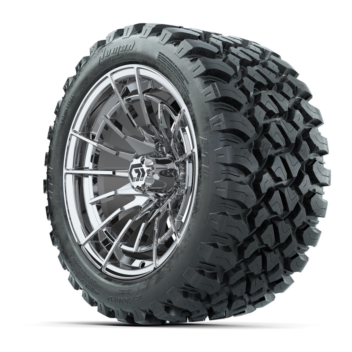 GTW® Boost Chrome 14 in Wheels with 23X10-R14 Nomad Steel Belt Radial All-Terrain Tires – Full Set