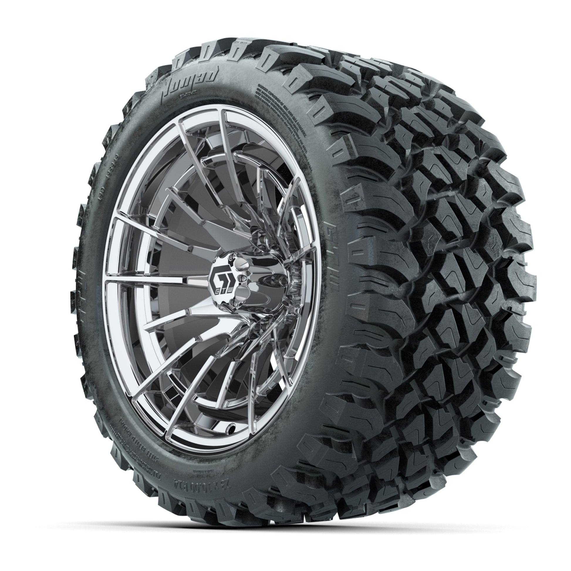 GTW® Boost Chrome 14 in Wheels with 23X10-R14 Nomad Steel Belt Radial All-Terrain Tires – Full Set
