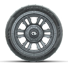 GTW® Shogun Gunmetal 12 in Wheels with 215/40-R12 Fusion GTR Steel Belt Radial Street Tires – Full Set