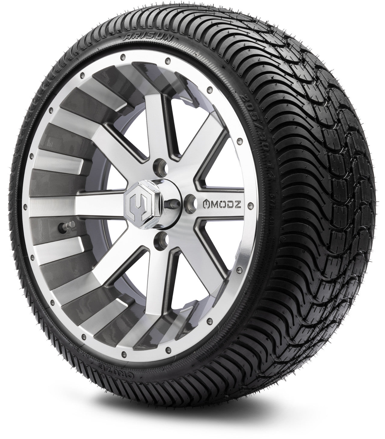 MODZ® 14" Assault Machined Gunmetal Wheels & Street Tires Combo