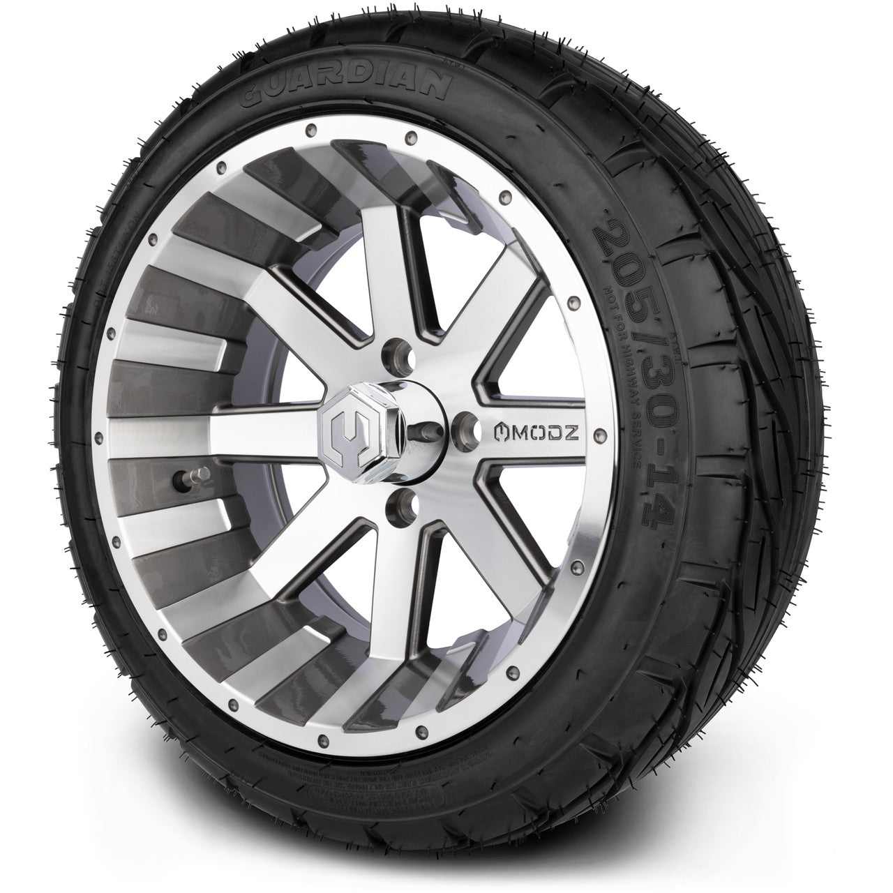 MODZ® 14" Assault Machined Gunmetal Wheels & Street Tires Combo