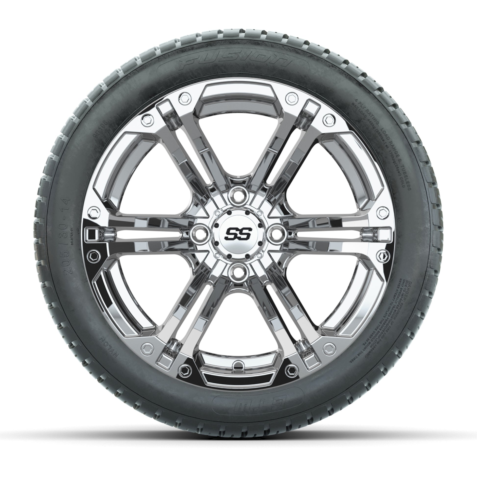 GTW Specter Chrome 14 in Wheels with 19in Fusion Street Tires – Set of 4