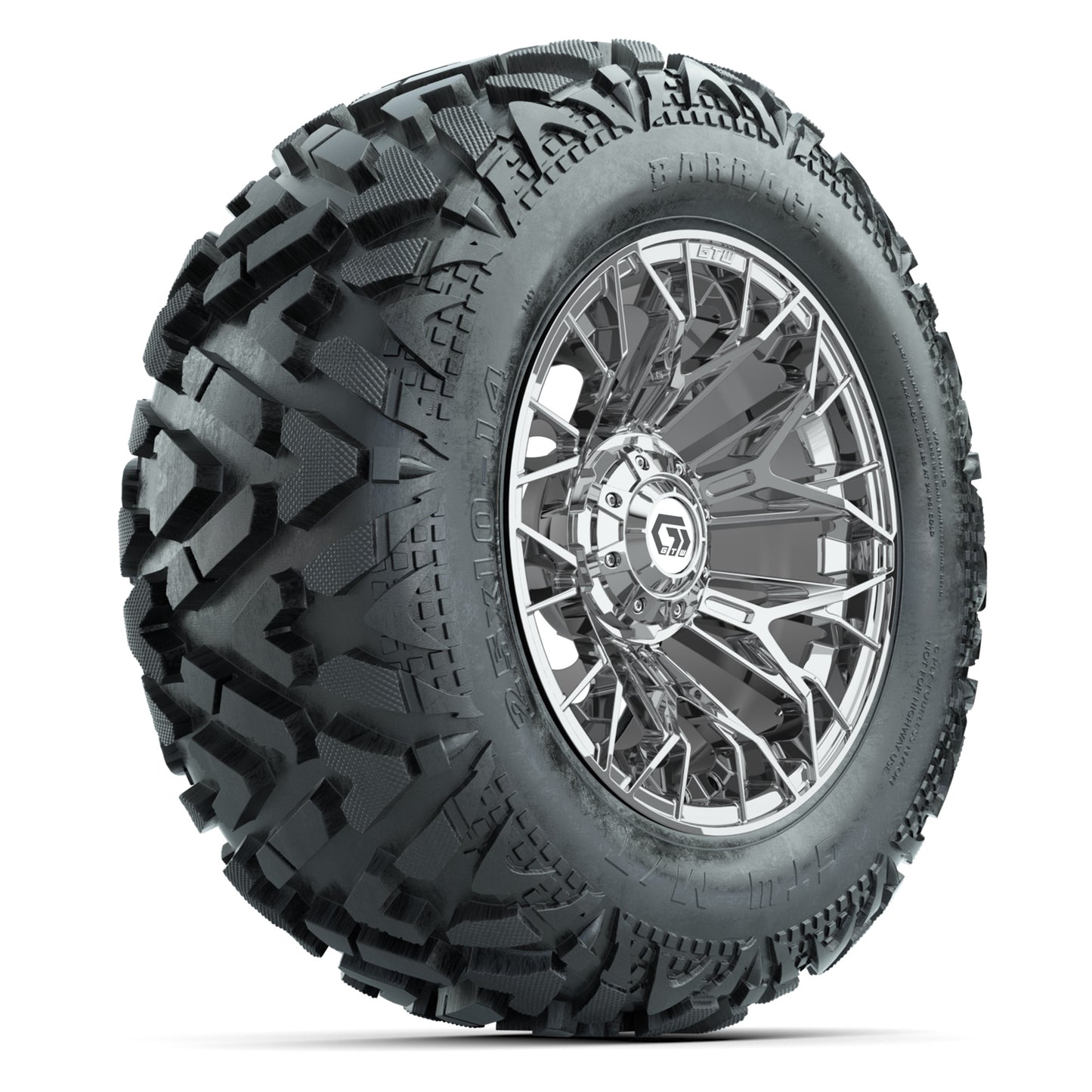 GTW Stellar Chrome 14 in Wheels with 25x10-14 Barrage Mud Tires – Full Set