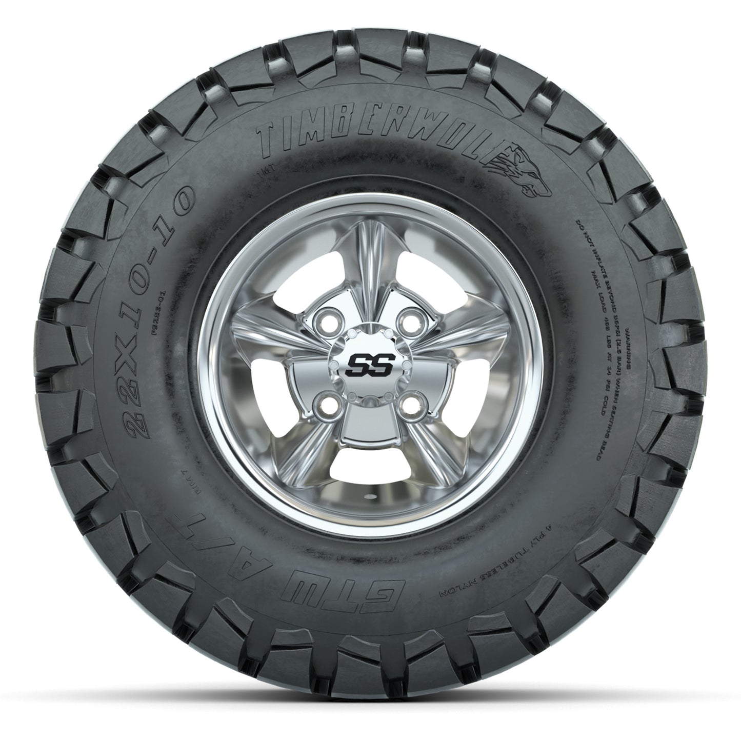 GTW Godfather Chrome 10 in Wheels with 22x10-10 Timberwolf All-Terrain Tires – Full Set