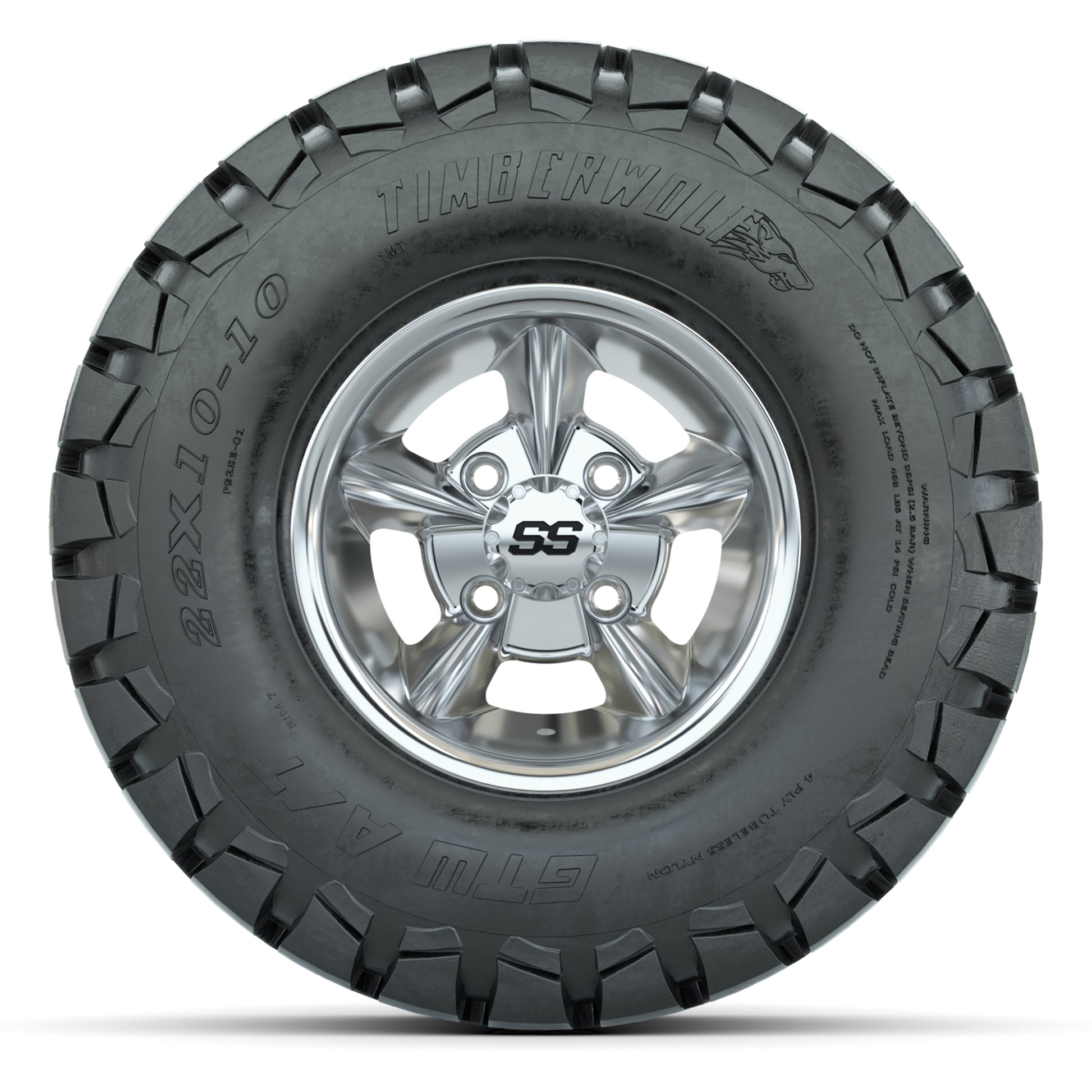 GTW Godfather Chrome 10 in Wheels with 22x10-10 Timberwolf All-Terrain Tires – Full Set