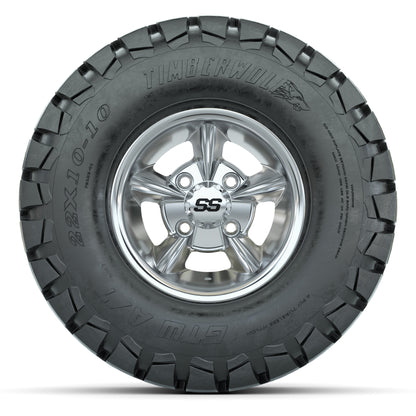 GTW Godfather Chrome 10 in Wheels with 22x10-10 Timberwolf All-Terrain Tires – Full Set