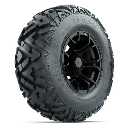 GTW® Spyder Matte Black 12 in Wheels with 25X10-12 Barrage Mud Tires – Full Set