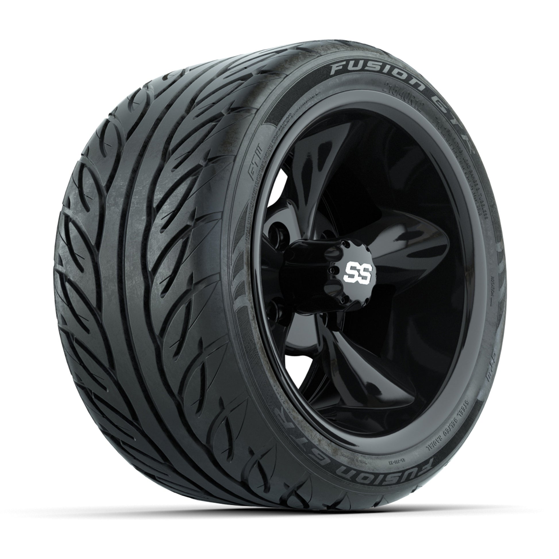 GTW® Godfather Black 12 in Wheels with 215/40-R12 Fusion GTR Steel Belt Radial Street Tires – Full Set
