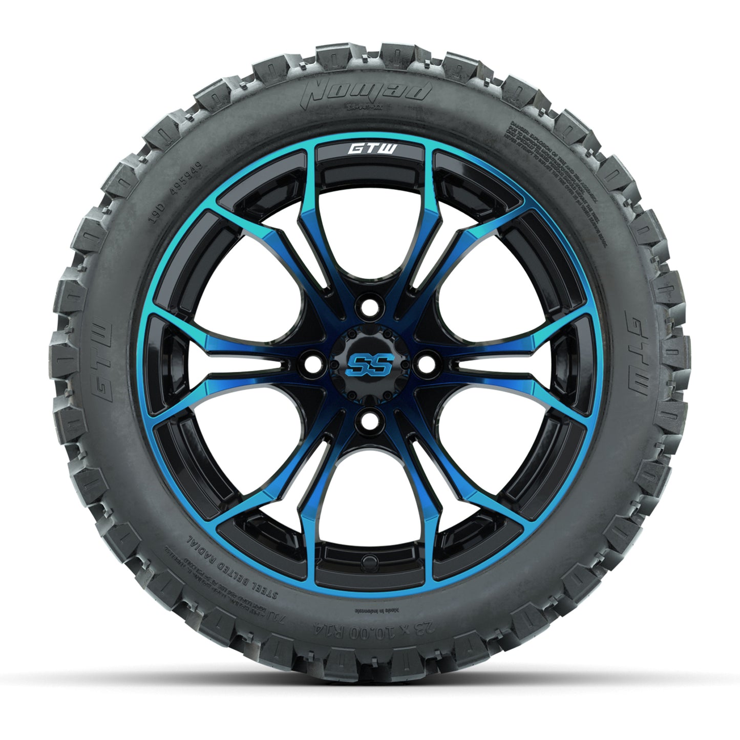 GTW Spyder Blue/Black 14 in Wheels with 23x10-14 GTW Nomad All-Terrain Tires – Full Set