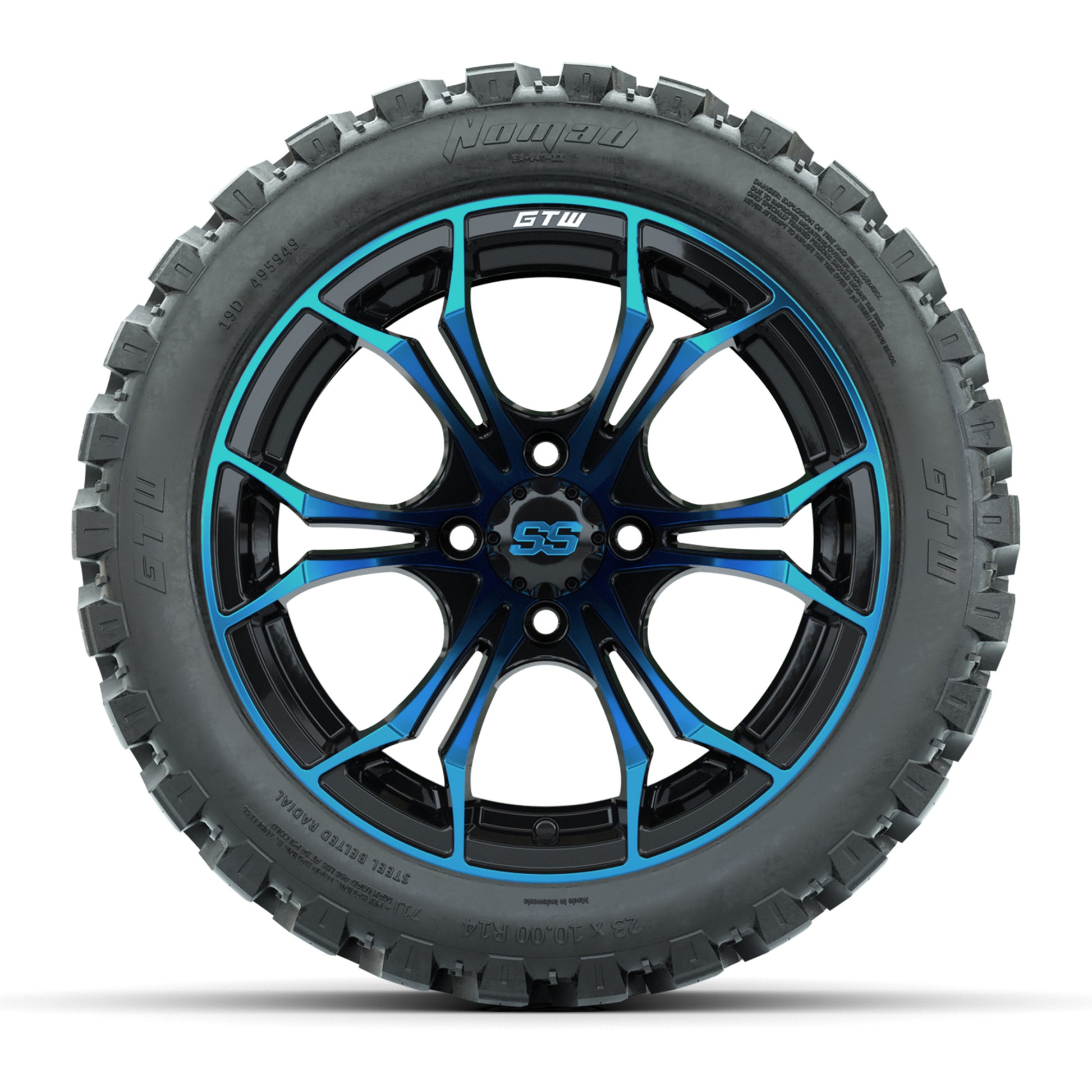 GTW Spyder Blue/Black 14 in Wheels with 23x10-14 GTW Nomad All-Terrain Tires – Full Set